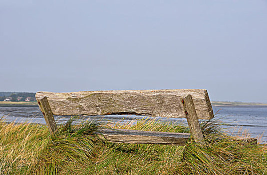 老,木制长椅,安洪姆,岛屿,北海,石荷州,德国,欧洲