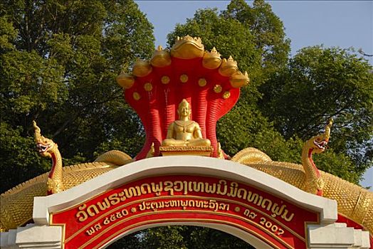 佛教,寺院,装饰,金色,蛇,万象,老挝,亚洲
