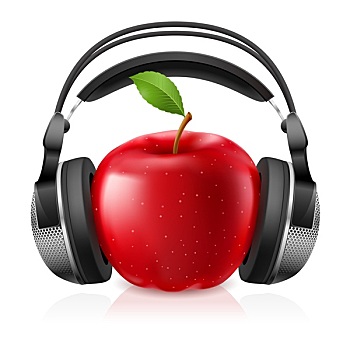 电脑,耳机,红苹果