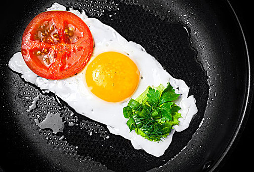 早餐,煎鸡蛋,西红柿,绿色,健身,红绿灯,煎锅