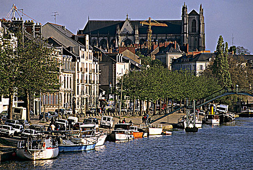 法国,卢瓦尔河地区,大西洋卢瓦尔省,河,大教堂,背景