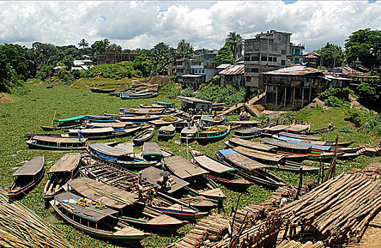 船,卧,集市,孟加拉,六月,2007年