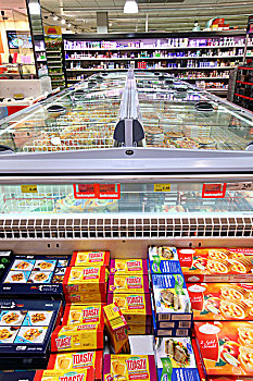 冷藏柜,多样,冰冻,商品,方便食品,自助,食物,超市,德国,欧洲