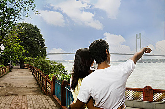 伴侣,看,桥,河,加尔各答,西孟加拉,印度