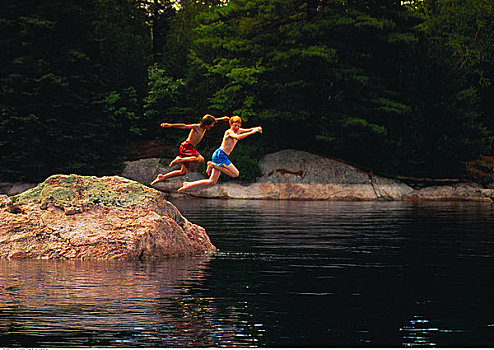 男孩,跳跃,安大略湖,加拿大