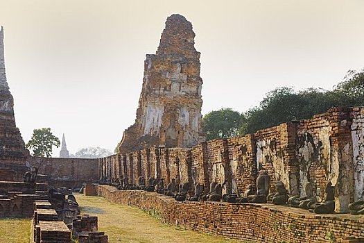 排,佛像,墙壁,玛哈泰寺,庙宇,大城府,历史,公园,泰国