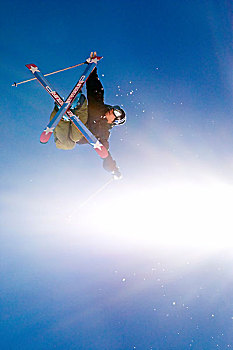 滑雪者,跳跃,阳光乍现,加利福尼亚