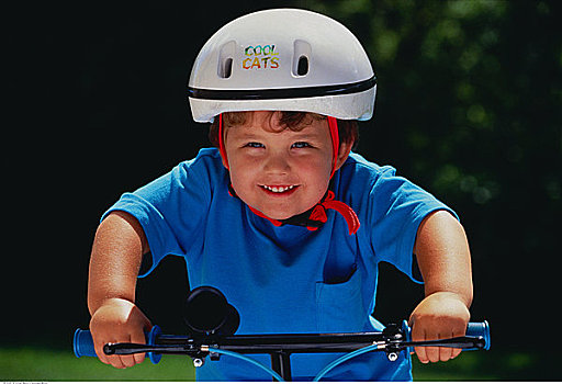 男孩,肖像,骑自行车,戴着,头盔
