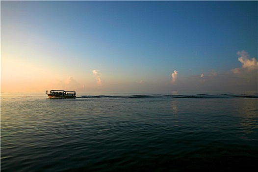 日落,船,马尔代夫