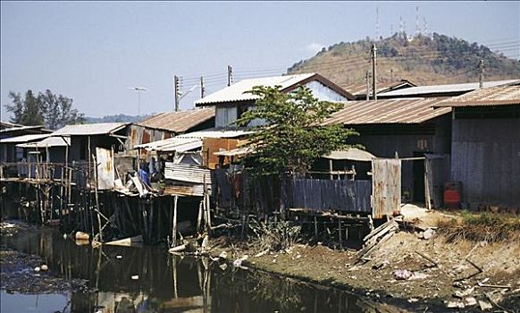建筑,贫民窟,曼谷,贫穷,泰国,亚洲