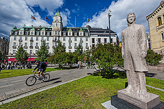 雕塑,自行车道,大酒店,大门,奥斯陆,挪威