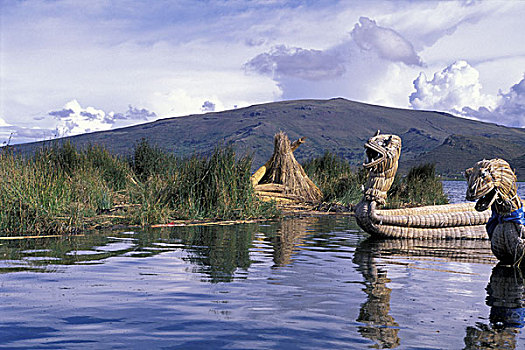 秘鲁,提提卡卡湖,浮岛,漂浮,岛屿,龙,船,芦苇