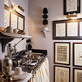 茶,厨房,角,房间,收集,淡色调,墙壁