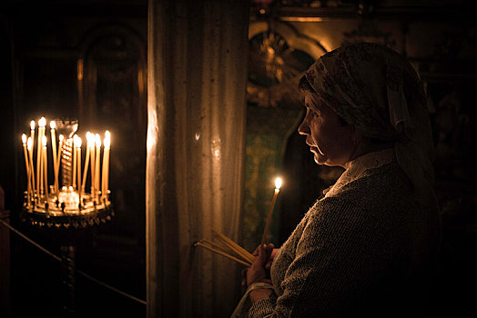 女人,祈祷,基辅,洞穴,寺院,乌克兰,欧洲