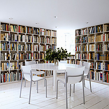 圆,桌子,正面,书架,白色背景,地面