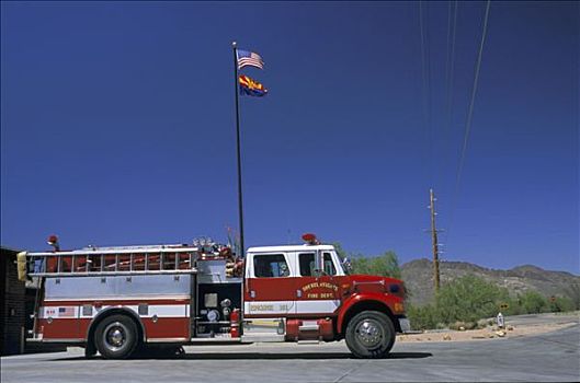 美国,亚利桑那,消防车,旗帜