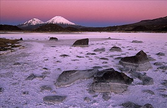 盐磐,黄昏,仰视,火山,拉乌卡国家公园,智利