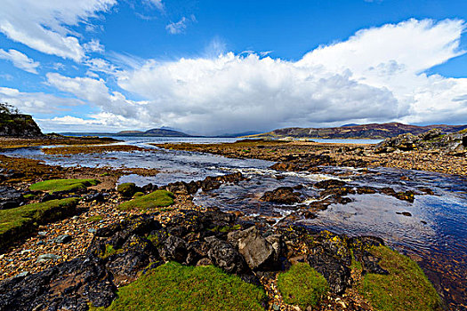 岩石,海岸线,河,流动,海洋,湾,斯凯岛,苏格兰,英国