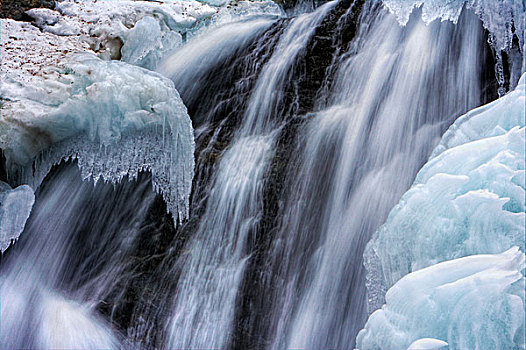 特写,冰,水,流动,瀑布,阿拉斯加,冬天