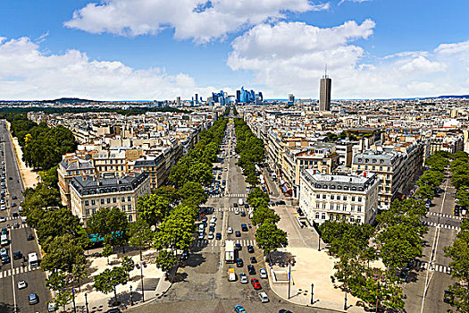 巴黎,天际线,俯视,香榭丽舍大街,拉德芳斯,法国