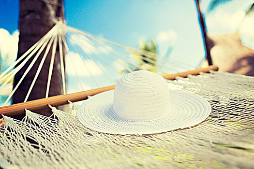 度假,假日,概念,吊床,白色,帽子
