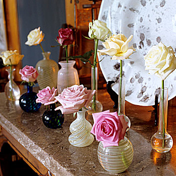 一个,玫瑰,不同,玻璃花瓶,石头