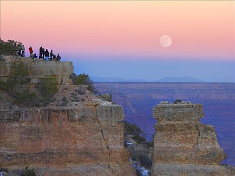 游客,享受,日落,上升,满月,大峡谷国家公园,亚利桑那