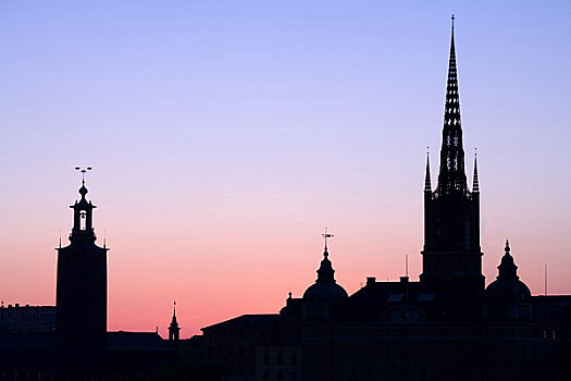 剪影,教堂,斯德哥尔摩,市政厅,瑞典