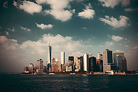 曼哈顿,市区,天际线,城市,摩天大楼,云
