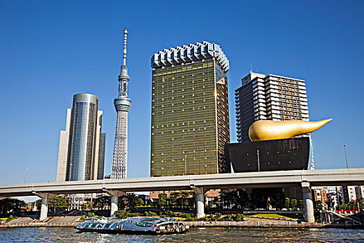 东京,天空,树,摩天大楼,水岸,墨田河,浅草,日本