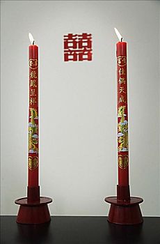 两个,传统,中国,蜡烛
