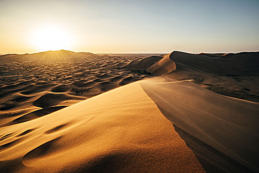 太阳,发光,上方,平和,沙,沙漠,撒哈拉沙漠,摩洛哥