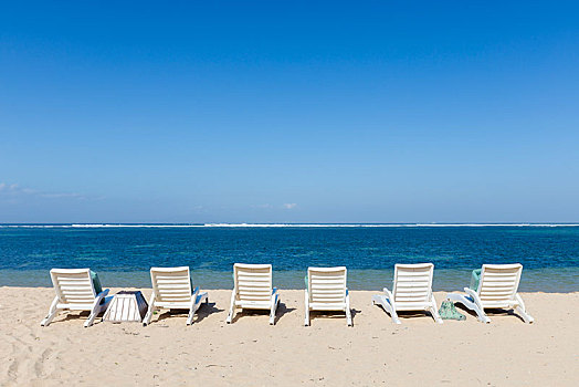 休闲椅,海滩,沙努尔,巴厘岛,印度尼西亚,亚洲