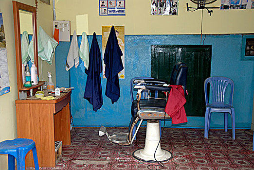 室内,老,美发师,美发,椅子,万象,老挝,东南亚,亚洲