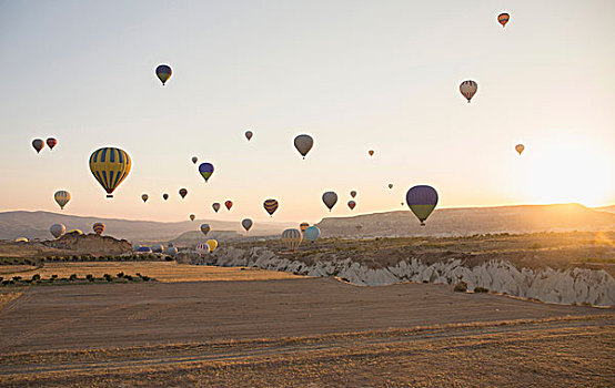 热气球,高处,地点,风景,卡帕多西亚,安纳托利亚,土耳其