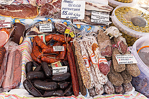 香肠,火腿,市场,波尔图,马略卡岛,巴利阿里群岛,西班牙,欧洲