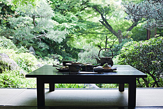 传统,日本,食物,桌上,户外