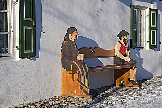 长椅,房子,加米施帕藤基兴,巴伐利亚,德国