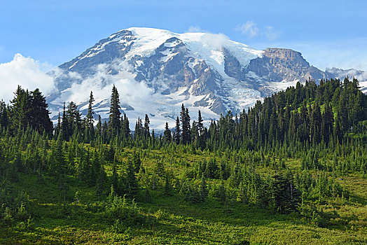 雪冠,顶峰,雷尼尔山,雷尼尔山国家公园,喀斯喀特山脉,华盛顿,太平洋,西北地区,美国,北美