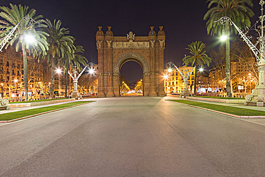 拱形,夜晚,巴塞罗那,加泰罗尼亚,西班牙