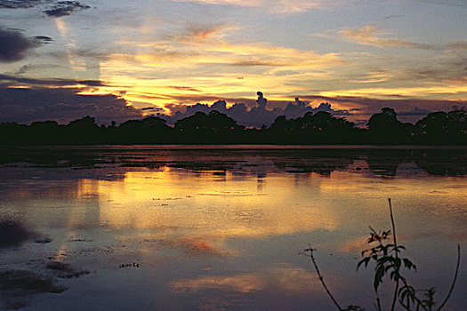 缅甸,水景,日落