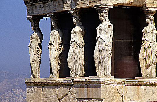 南方,绕柱式,伊瑞克提翁神庙,女像柱,卫城,雅典,希腊,欧洲