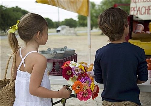 孩子,农贸市场,花