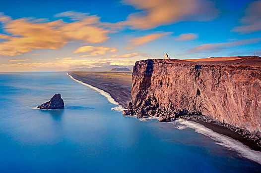 冰岛,戴尔赫拉伊,海岸,小,灯塔