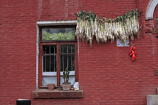 黑龙江哈尔滨冬日老旧居民区的外墙