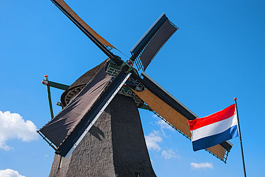 老,风车,旗帜,荷兰
