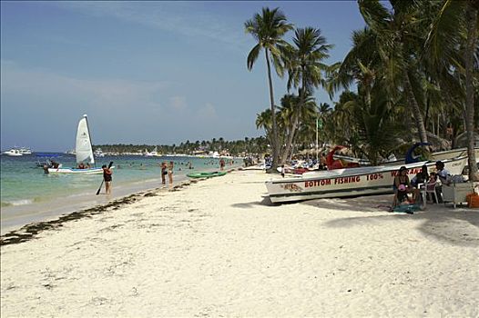 游客,走,海滩,胜地,蓬塔卡纳,多米尼加共和国,加勒比海,美洲