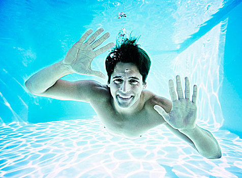 男人,头像,微笑,水下,游泳池