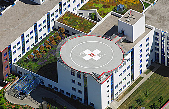航拍,直升机停机坪,医疗大楼,莱比锡,萨克森,德国