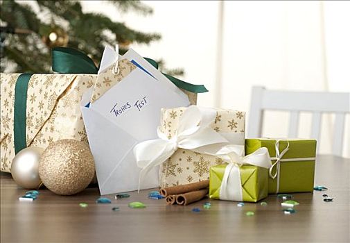包装,圣诞礼物,信封,装饰,桌子